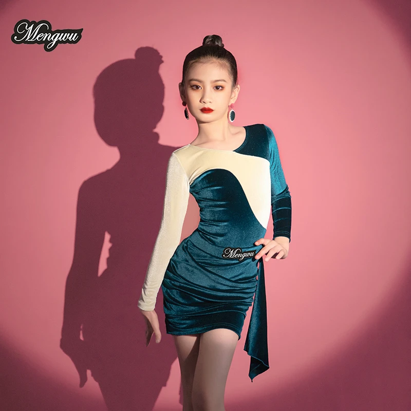 萌舞新款拉丁舞服女童秋冬长袖国标冬女童练功服表演服高级感爆款