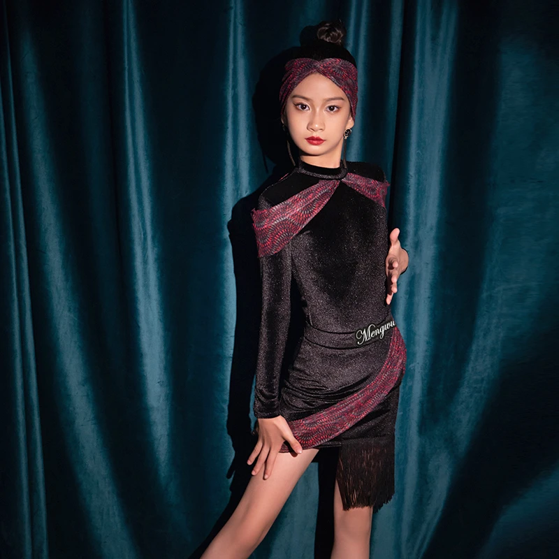 秋冬新款拉丁舞服女童专业练功服儿童表演分体演出服舞裙