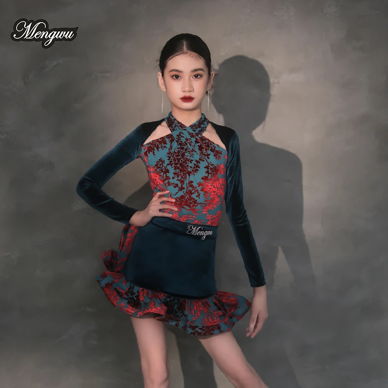 拉丁舞练功服2024新款高级感女童秋冬专业训练演出表演出服鱼骨裙