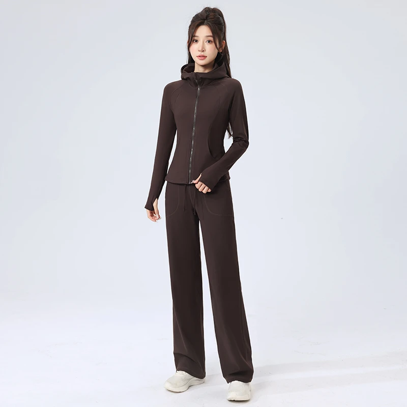 LU.LUU款【薄绒运动套装】户外长袖拉链连帽跑步运动阔腿直筒裤健身