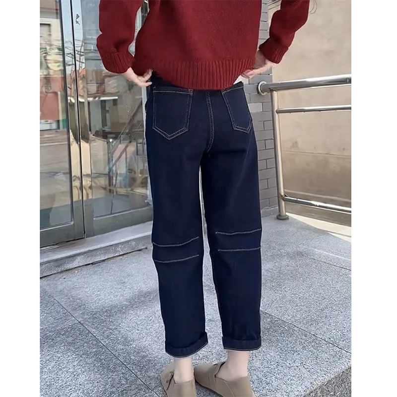 2024秋季新款大码牛仔老爹裤显瘦减龄哈伦裤小个子遮肉九分奶奶裤