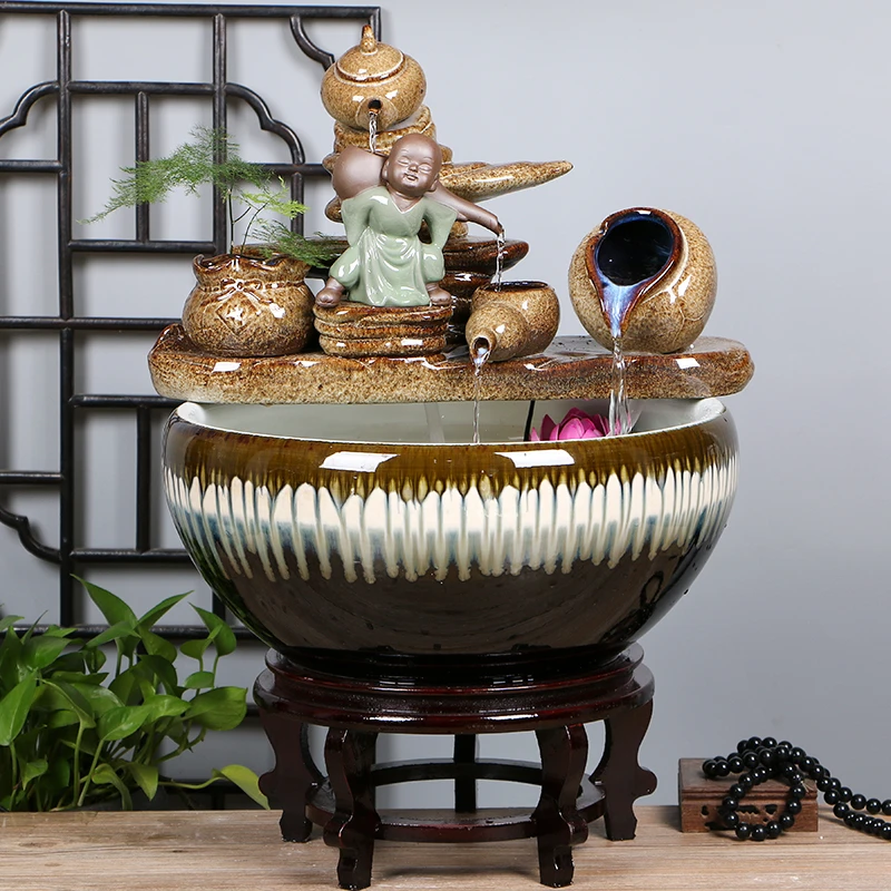 景德镇流水陶瓷鱼缸喷泉造景家用养鱼盆大号乌龟碗莲盆小金鱼盆