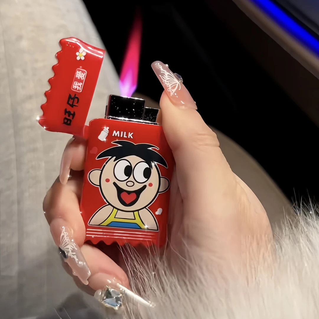 我猫呢/网红创意旺仔牛奶糖果可爱KT猫玉桂狗少女心防风打火机