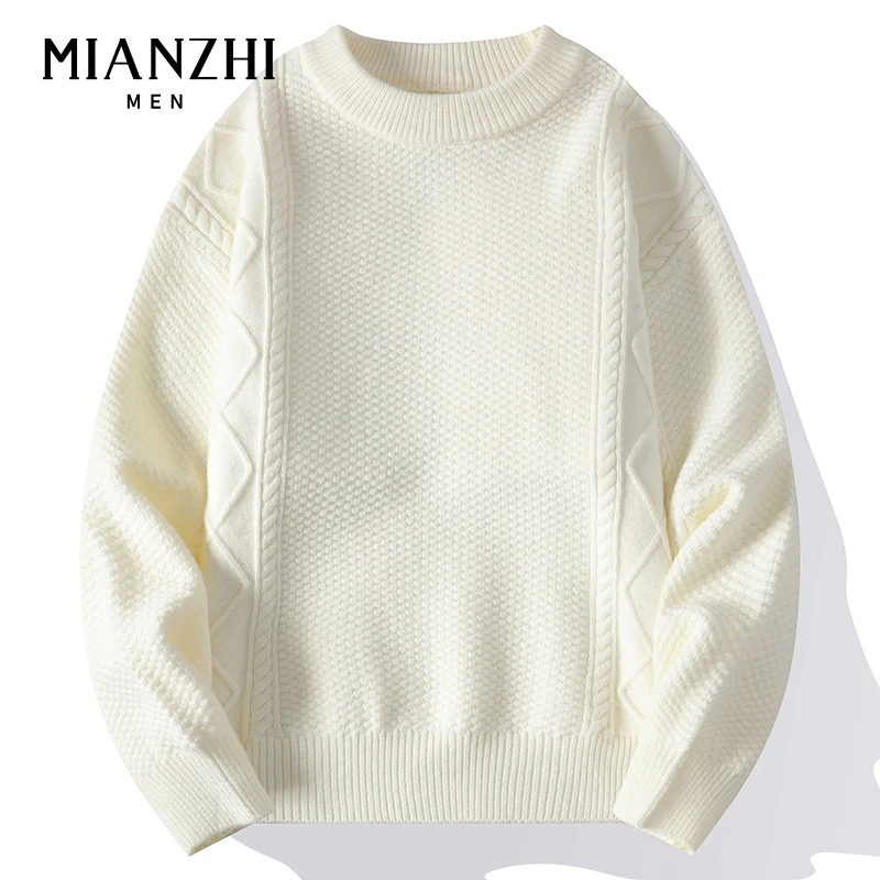 棉致2024新款7针秋冬新款男休闲时尚潮流ins宽松百搭纯色圆领毛衣