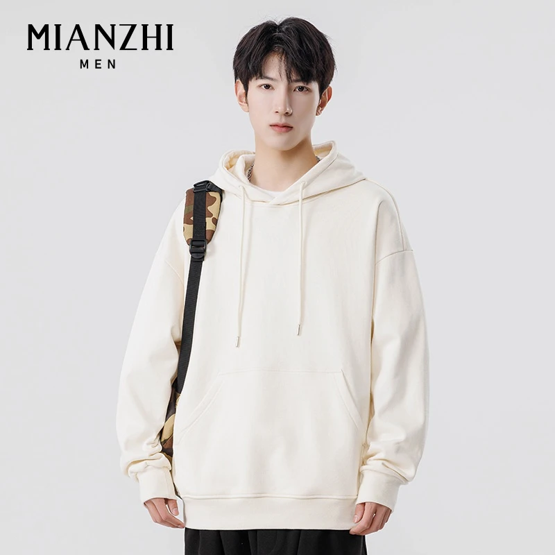 棉致2024新款男士卫衣秋冬款加厚纯色连帽美式重磅百搭落肩袖上衣