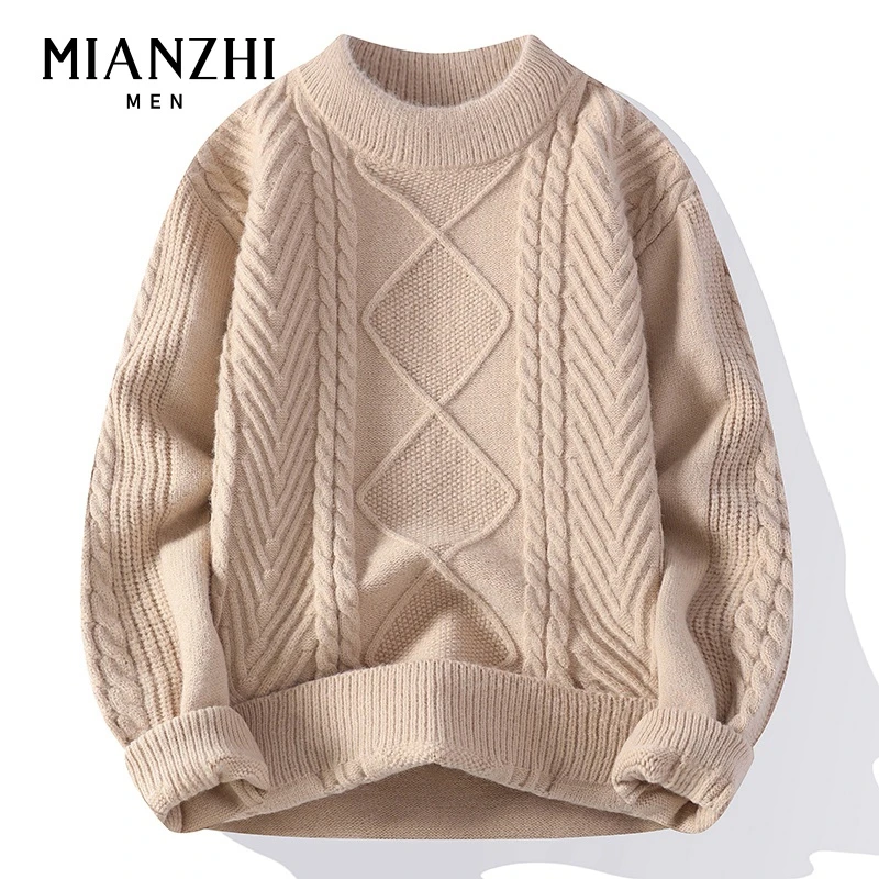 棉致2024新款男士时尚潮流保暖7针秋冬新款圆领毛衣男休闲针织衫