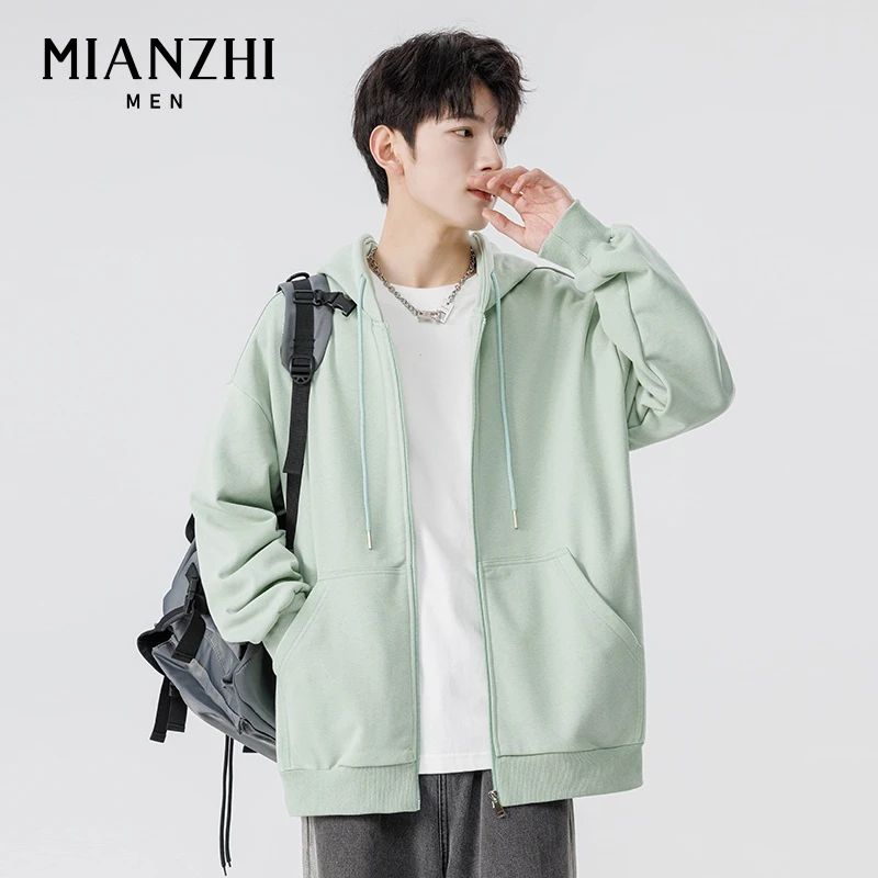 棉致2024新款连帽开衫卫衣男士秋冬加绒加厚外套纯色简约宽松上衣