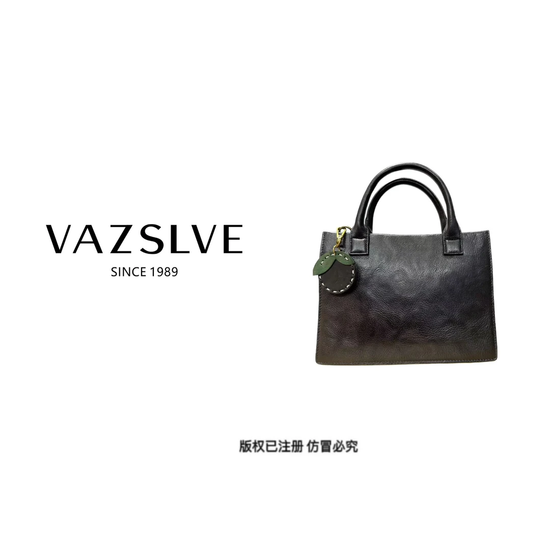 VAZSLVE/春夏新款复古真皮轻奢单肩斜挎手提包#JJ6699-黑色
