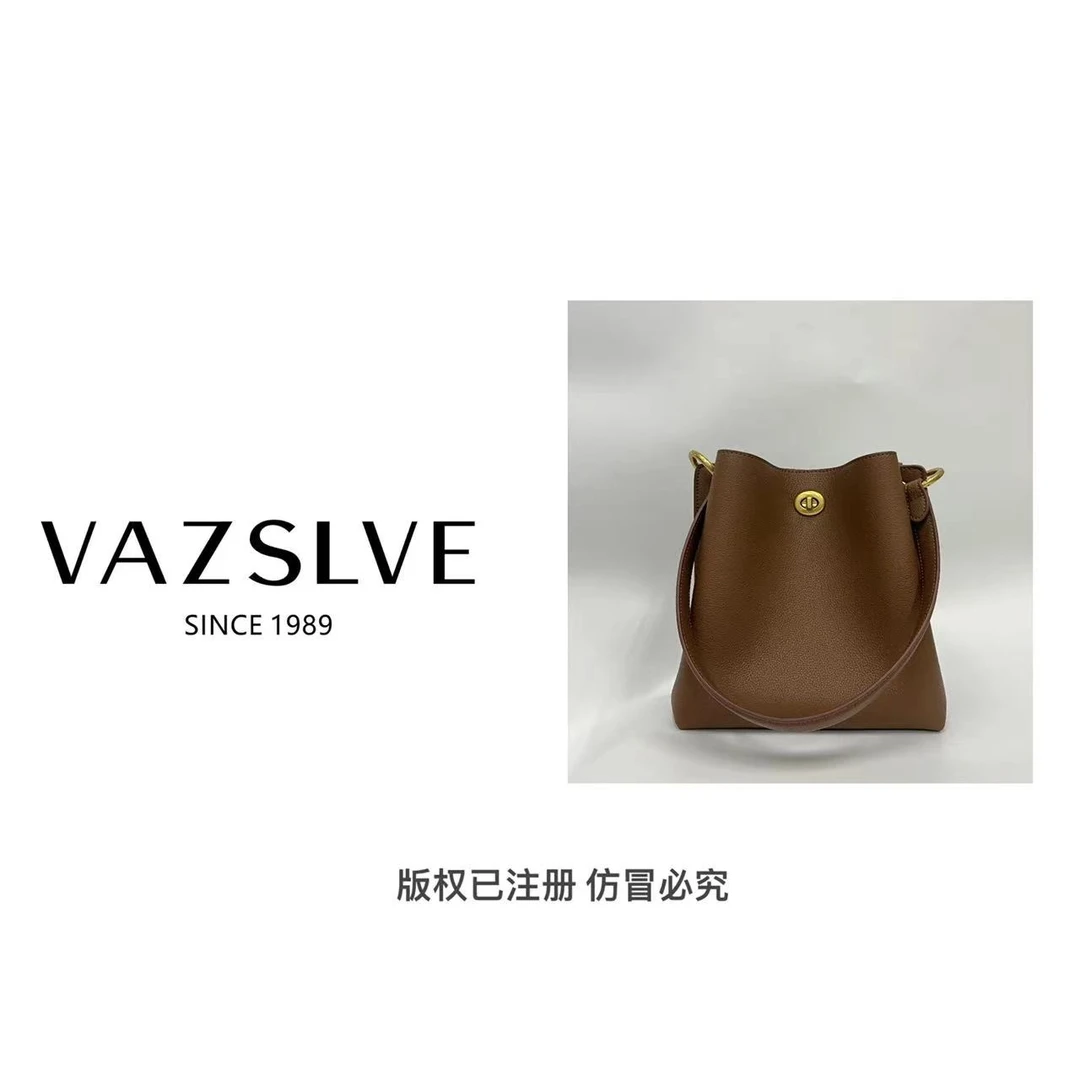 VAZSLVE/春夏新款轻奢真皮经典简约单肩斜挎手提包#2661-土黄