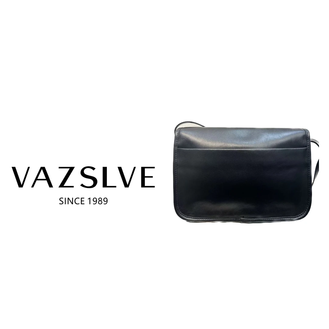 VAZSLVE/春夏新款轻奢经典真皮时尚经典斜挎包#9022-黑色