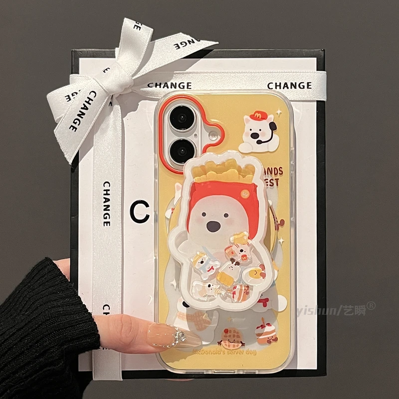 可爱创意薯条头套西高地适用苹果16ProMax手机壳新款iPhone15pro