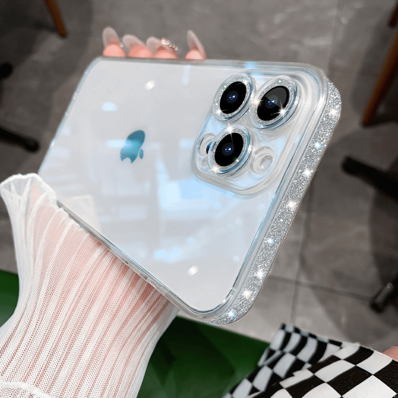 苹果14promax手机壳iphone13闪粉边框玻璃壳15plus简约ins高档壳t