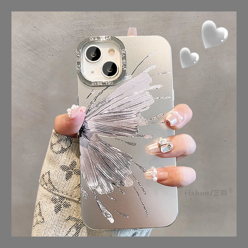 苹果15pro手机壳高级感蝴蝶小众女款iPhone14防摔网红ins保护壳新