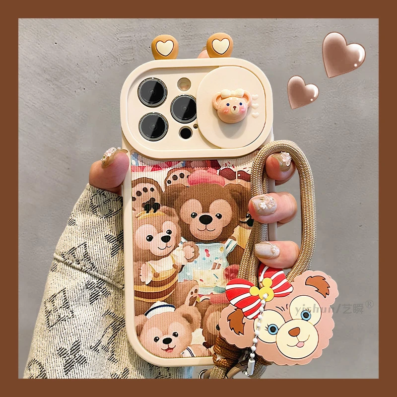 日韩卡通棕色达菲熊适用iPhone15ProMax手机壳新款苹果14/13/1211