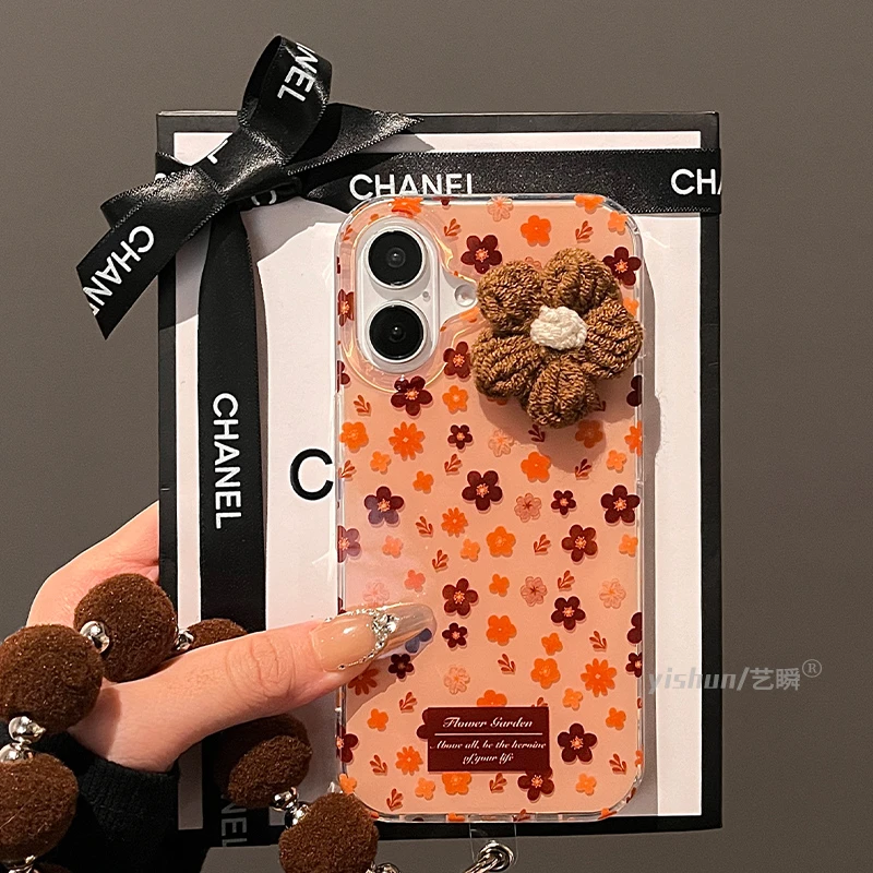 复古针织毛线花朵14适用苹果16ProMax手机壳秋冬新款iPhone15pro