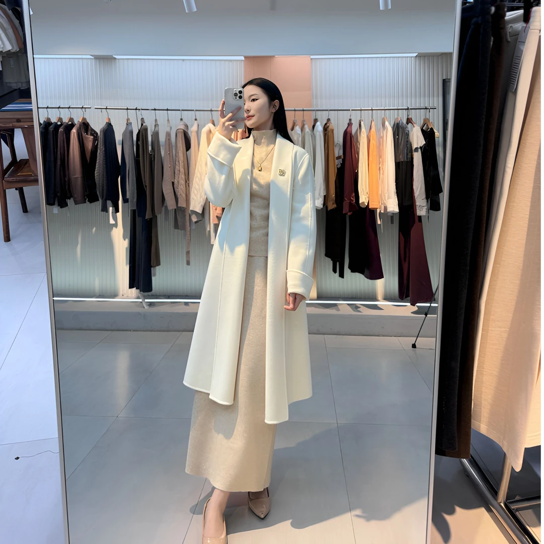 着色葛玲高定山羊绒浴袍收腰款大衣 气质时尚