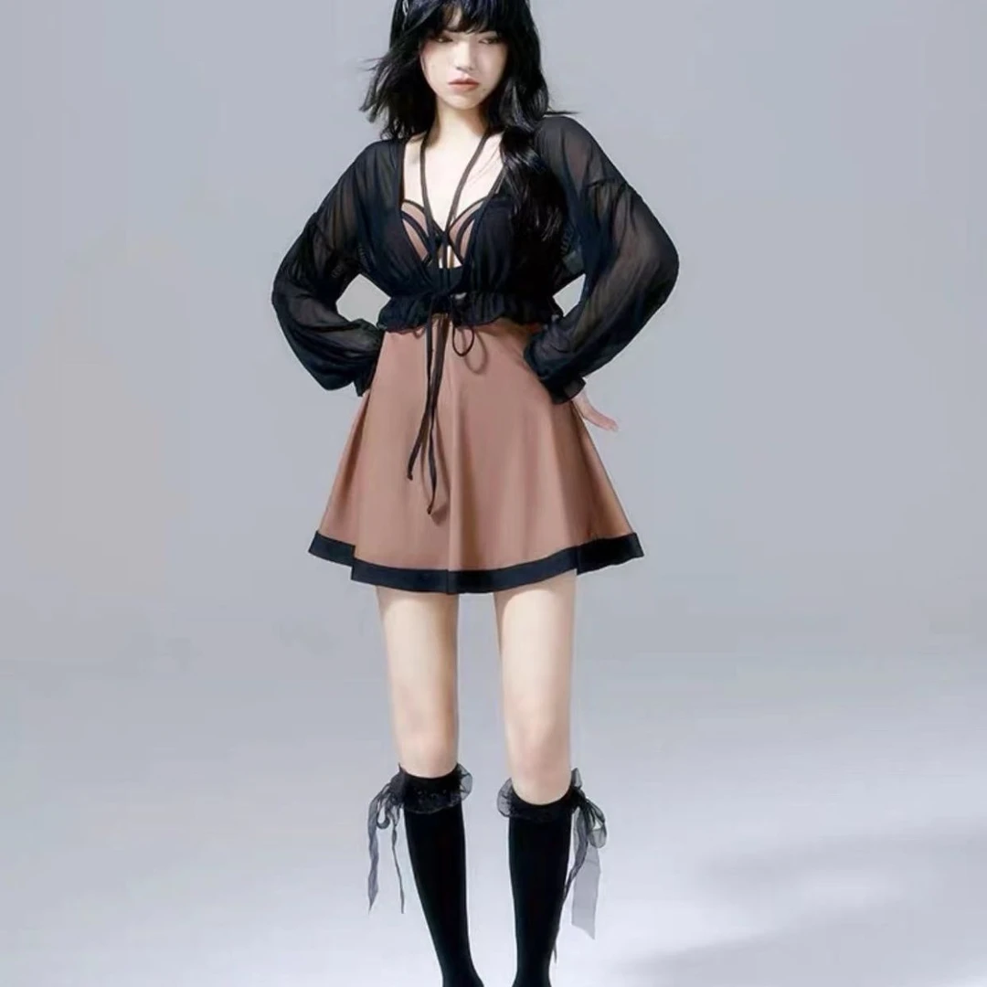 2023新款复古显瘦遮肉连体胖mm泳衣收腰遮肚子连裙聚拢保守泳装