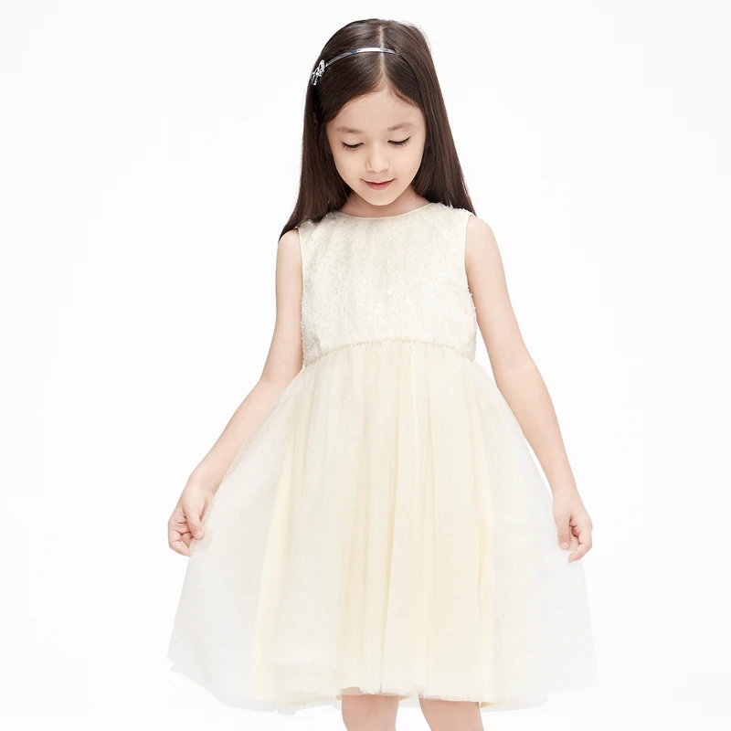 little moco童装夏装新款女童无袖珠片绣网纱连衣裙#KBC2DRS027