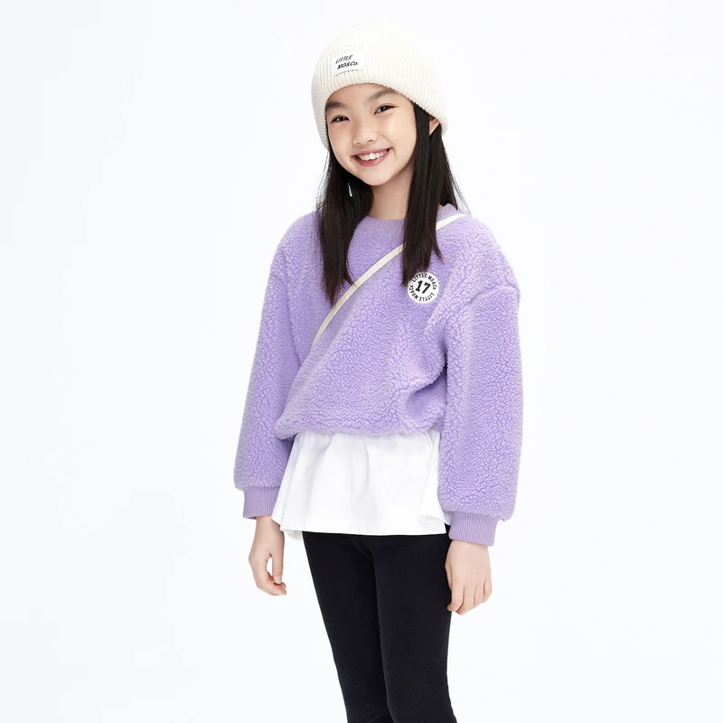 littlemoco童装冬新款女童仿羊羔毛假两件套头卫衣#KBC4TOP004