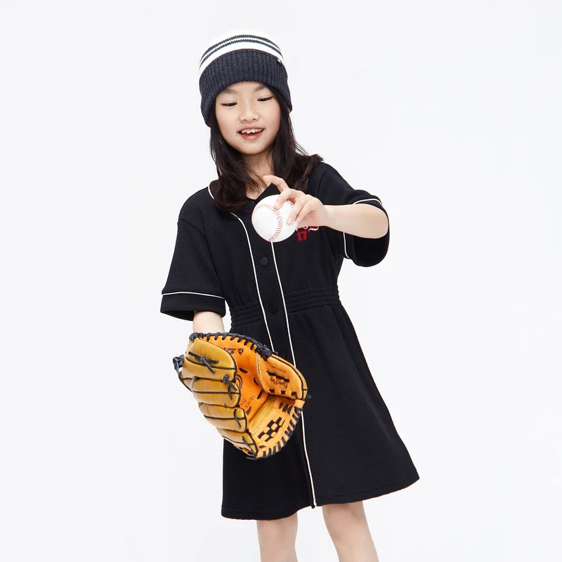 little moco童装22秋装新款女童华夫格短袖连衣裙子#KBB3DRS024