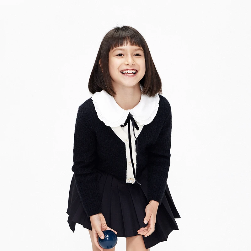 little moco童装秋季女童甜美绵羊毛衫针织开衫外套潮#KBB3CAR002