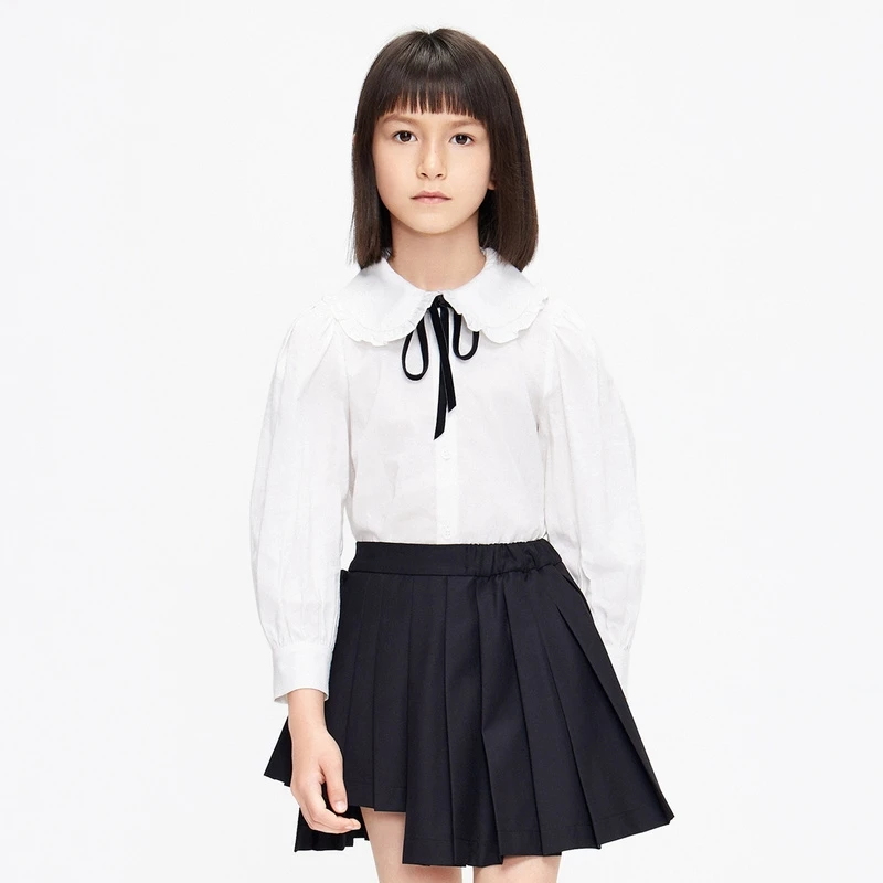 little moco童装秋装新款女童娃娃领长袖衬衫衬衣#KBB3SHT005