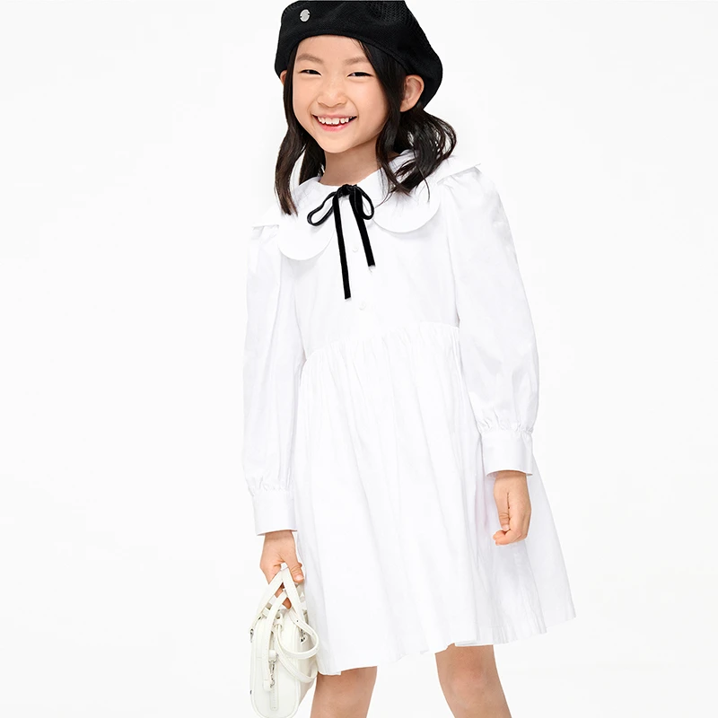 little moco童装春装新款女童娃娃领纯棉长袖连衣裙#KBC1DRST03