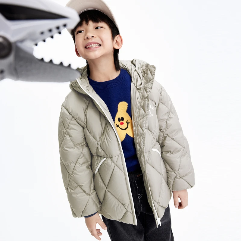 littlemoco童装冬装新款男童菱形格连帽羽绒服外套#KBC4EIN014