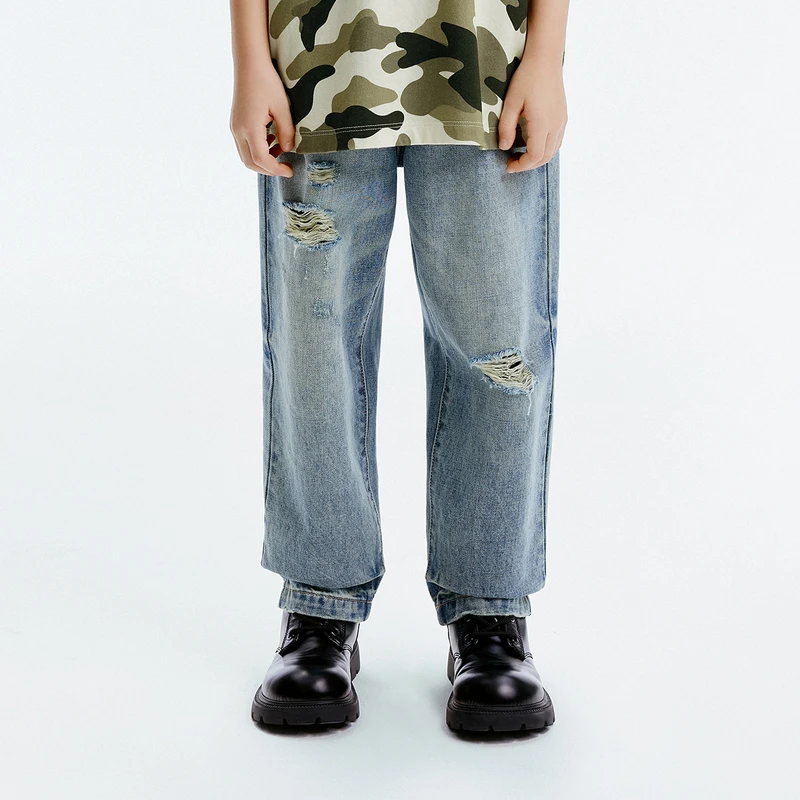 littlemoco童装新款男女童破洞牛仔长裤#KBD3JEN006