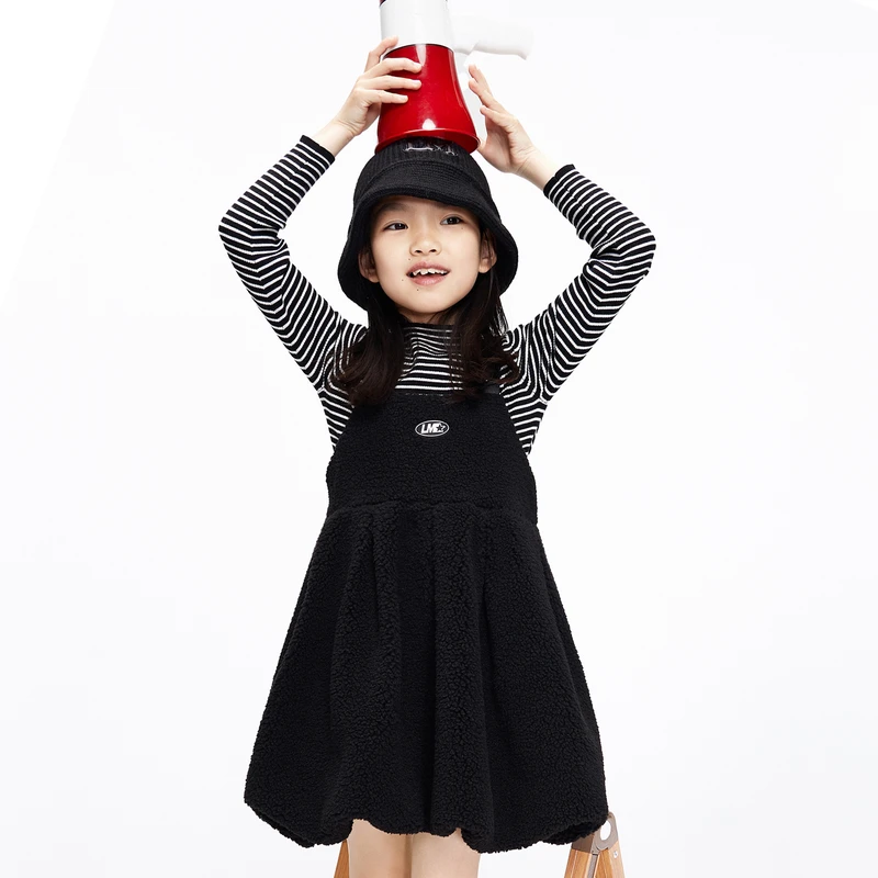 little moco童装冬装新款女童仿羊羔毛无袖连衣裙#KBB4DRS011
