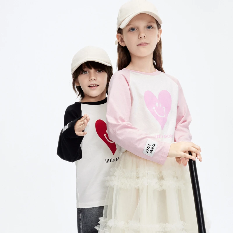 littlemoco童装春秋季男女童5A抑菌插肩袖T恤时尚套头#KBD1TEET02