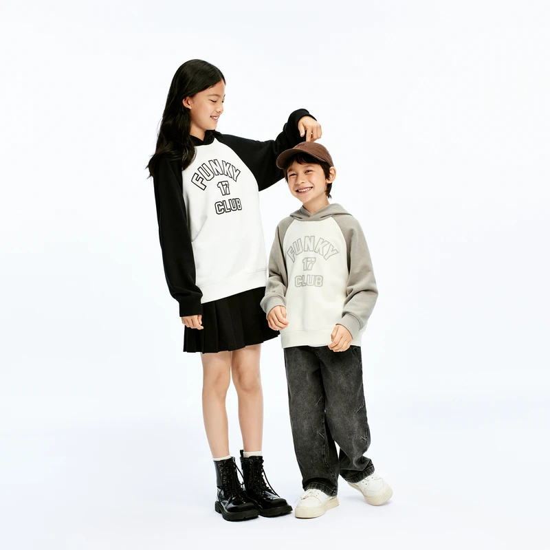 littlemoco童装24冬新款男女童插肩袖连帽衫长袖卫衣#KBD4SWS010