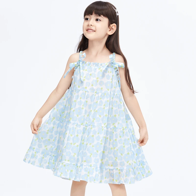 little moco童装夏装新款女童纯棉碎花吊带连衣裙子#KBC2DRS017