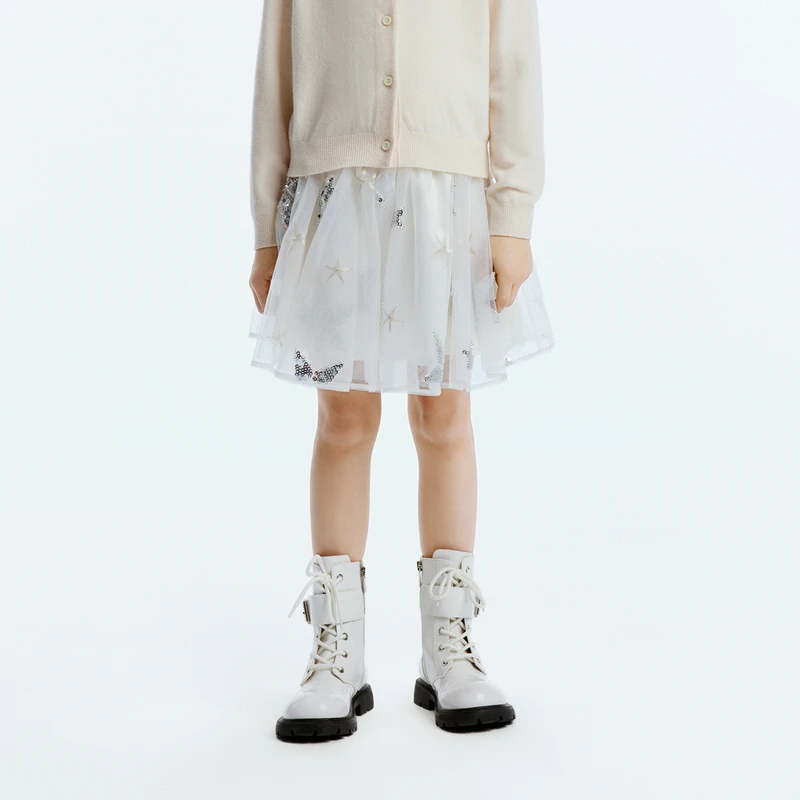 littlemoco童装秋装新款女童珠片绣网纱半身裙短裙#KBD3SKT014