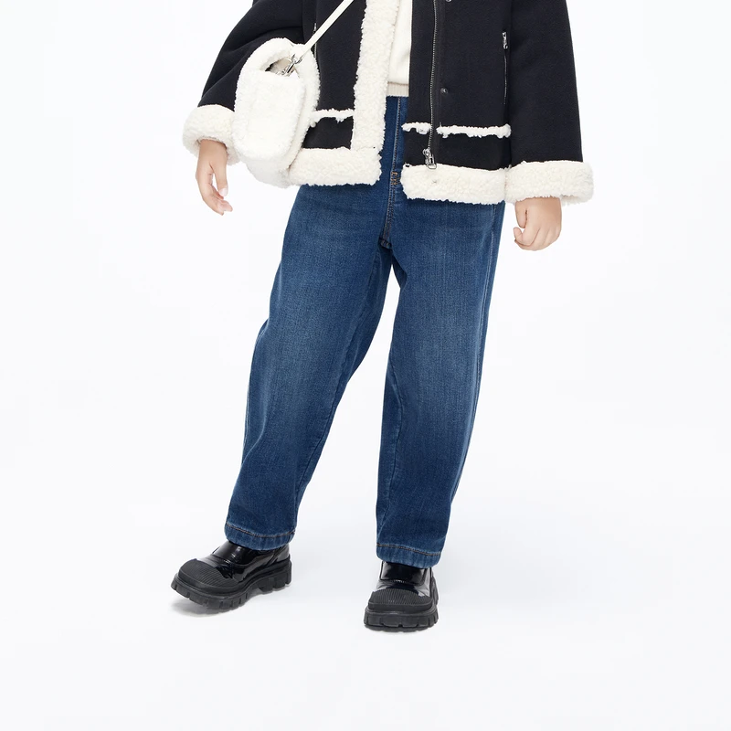 littlemoco童装男童牛仔裤冬季女童加绒保暖直筒长裤#KBC4JEN002