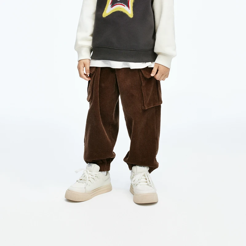 littlemoco童装冬装新款男女童灯芯绒工装束脚长裤#KBD4PATT01