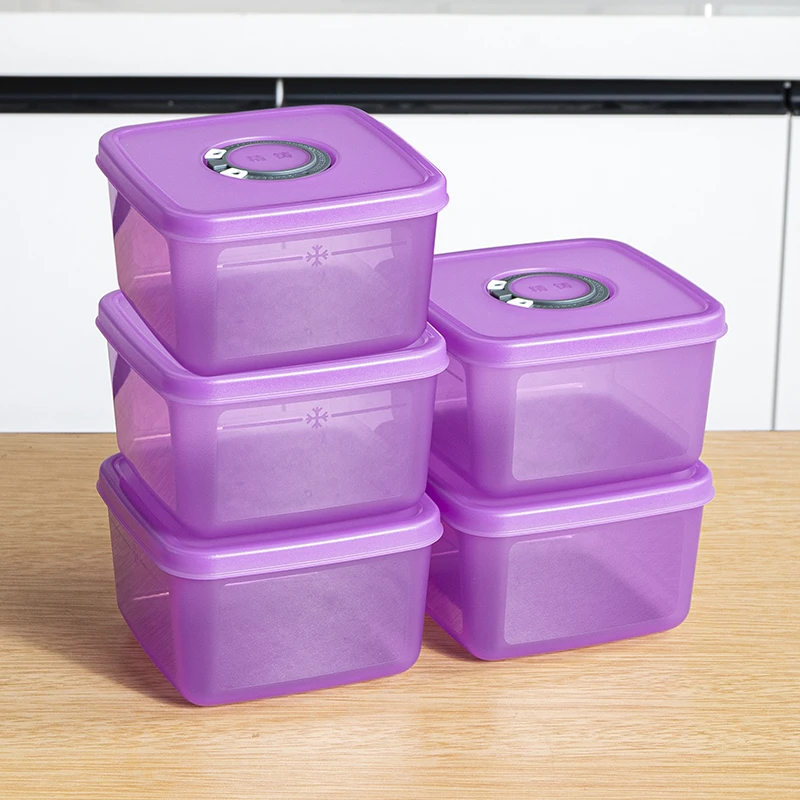 精铸时空溯源加厚小鲜盒800ML*5冰箱可冷冻记录粉白/透紫保鲜盒