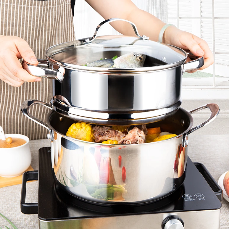 双层蒸锅304不锈钢三层复合底 JGZ-A-0012-SV