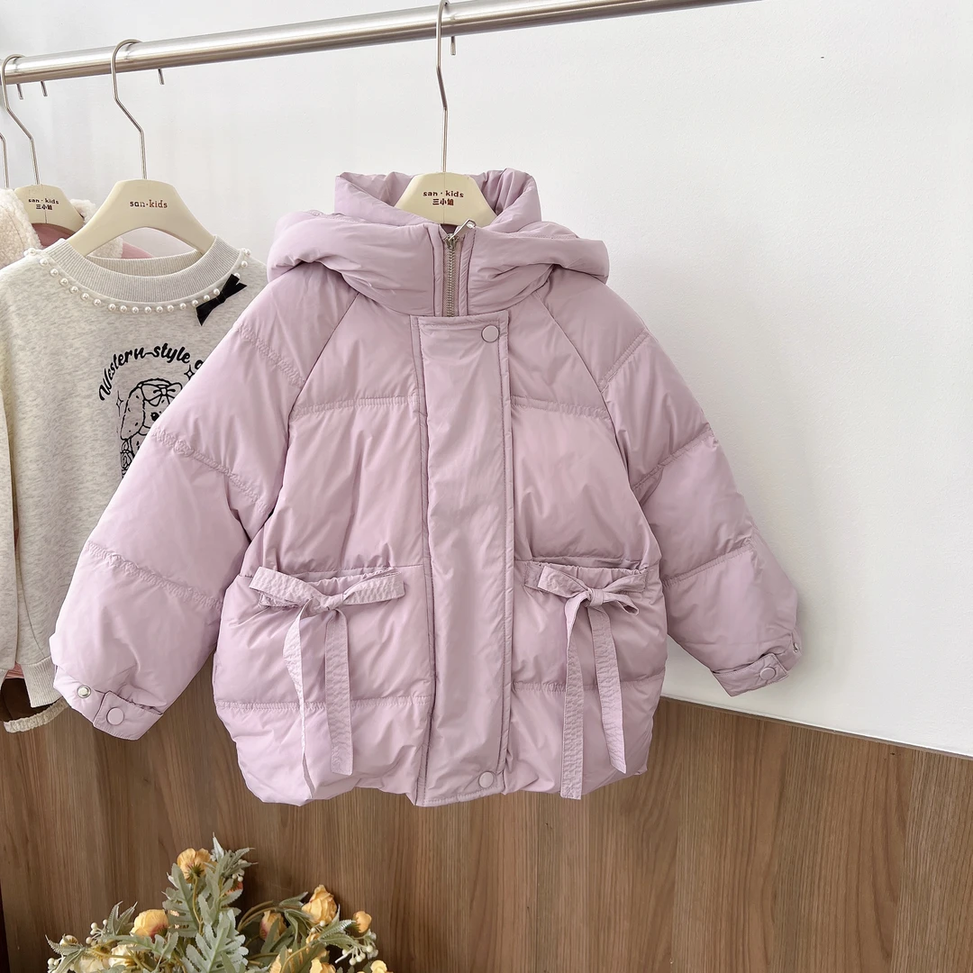 【羽绒服】9151（紫色）外套 女童简约百搭 纯色连帽羽绒服