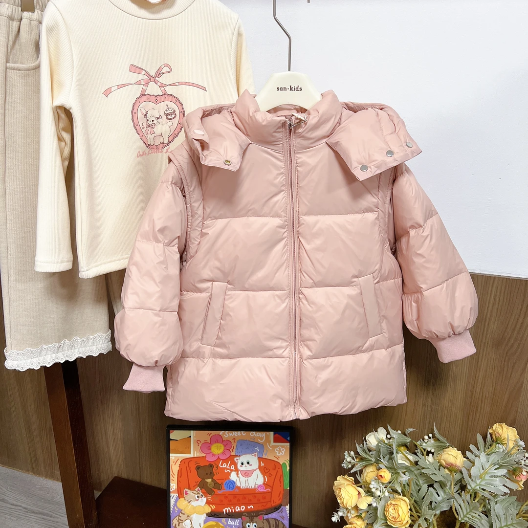 【羽绒服】9301（粉色）外套 女童简约百搭 纯色连帽羽绒服