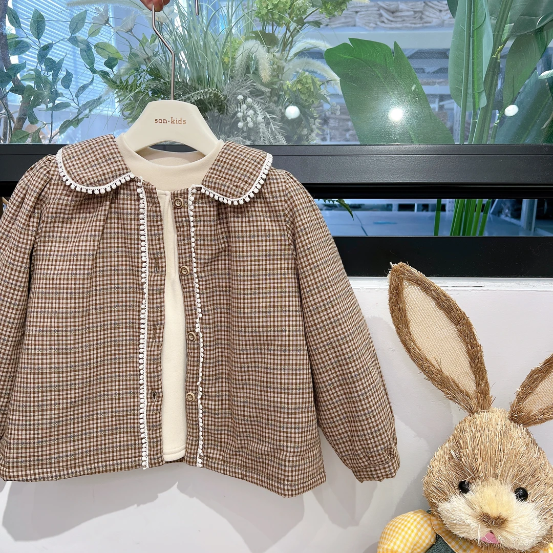 【断码福利 夹棉 】9028外套 女童百搭简约 格子加棉上衣