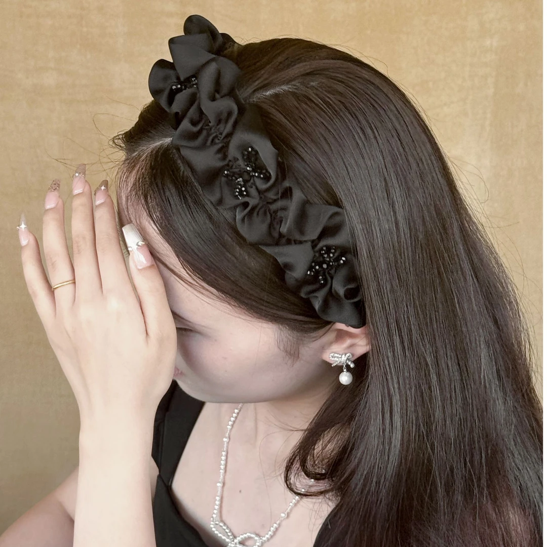 法式碎钻褶皱时尚压碎发发箍女新款高颅顶显脸小气质百搭发箍头箍