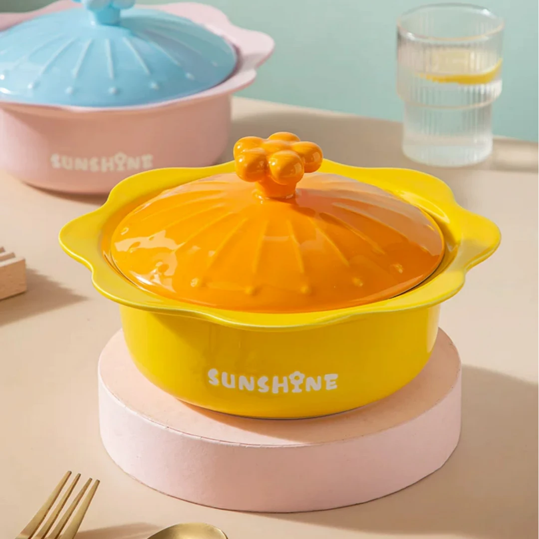 F366  创意糖果花汤碗家用大容量汤盘糖果泡面碗黄色