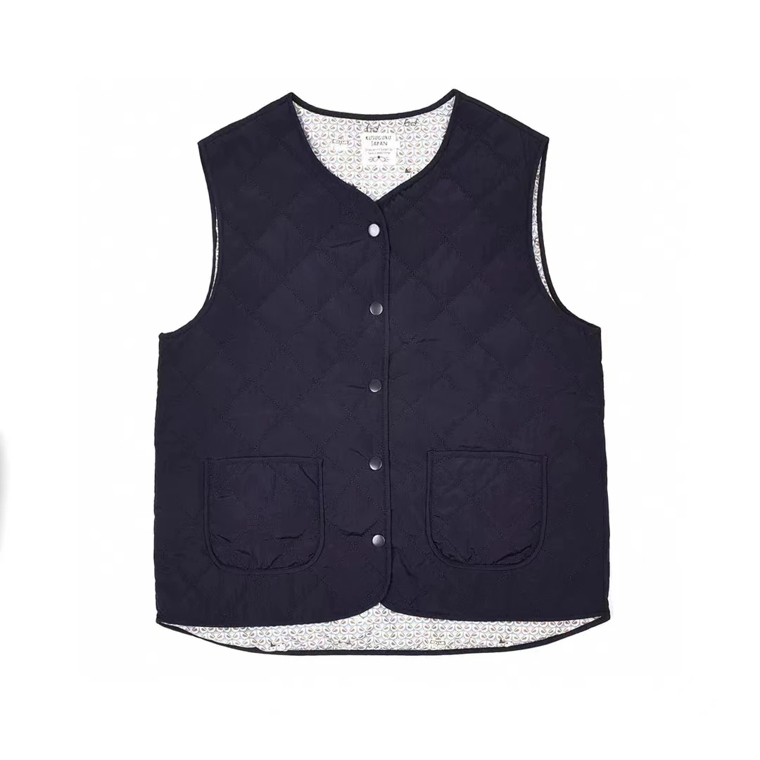 XA578 kusuguru日单马甲菱形格绗藏青