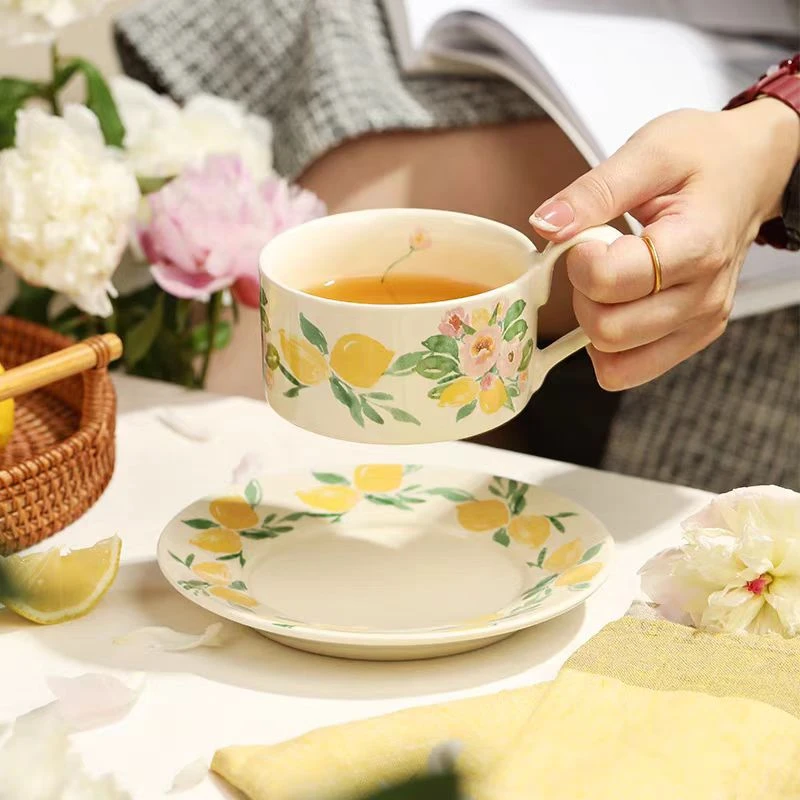 H305 蓝莲花水彩柠檬杯碟（礼盒）1杯一碟