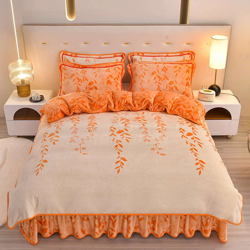 新款高克重牛奶绒四件套【柳叶纷飞】