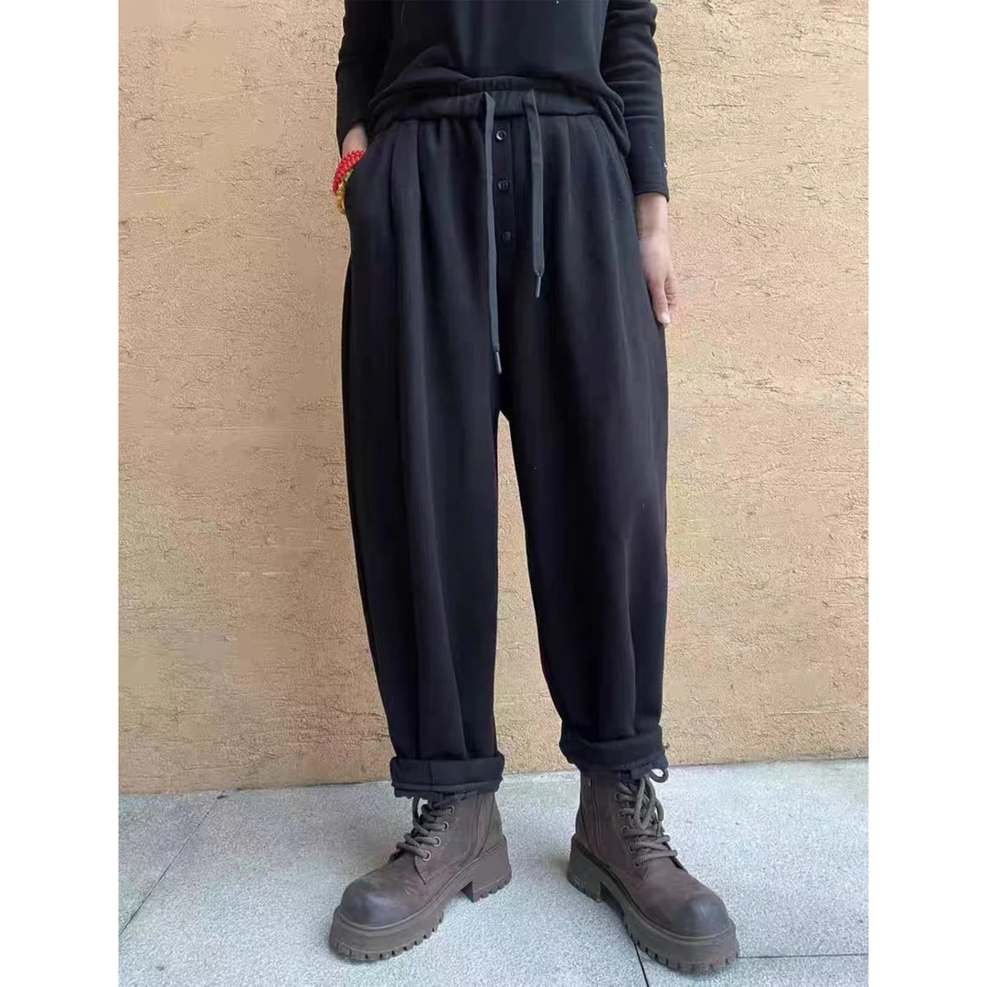 宽松时尚休闲百搭加绒抽绳束脚卫裤 1562