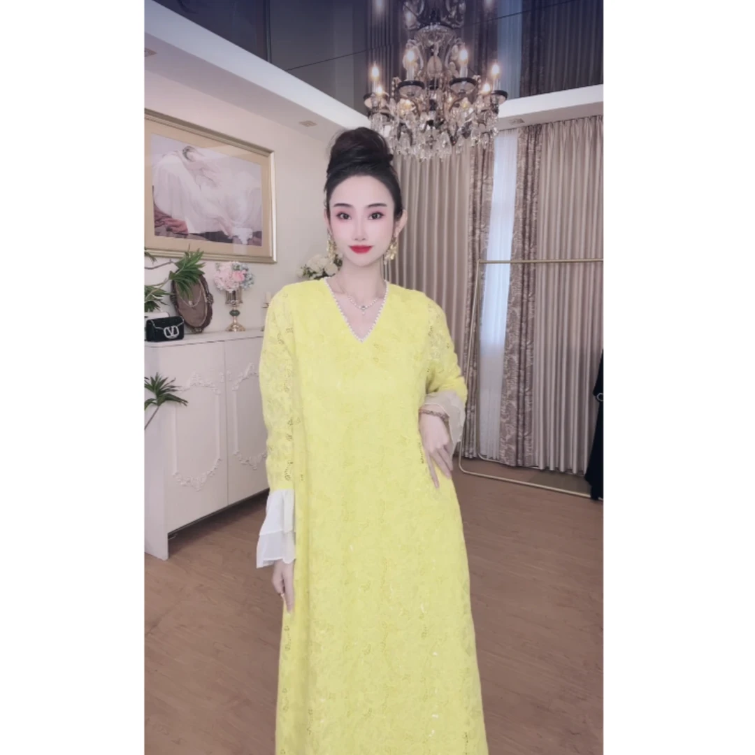 【柠檬】2025YAMO法式浪漫定制蕾丝亮片连衣裙