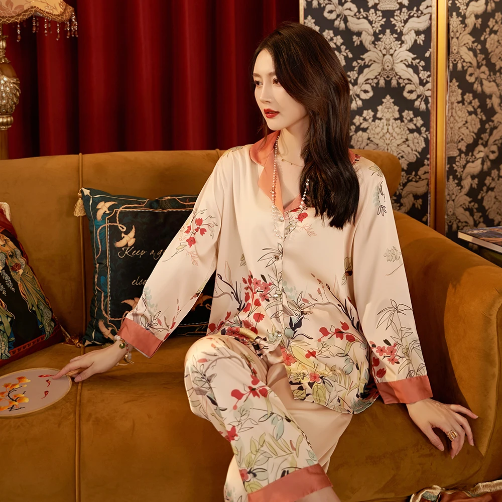 达芬奇密码锦上添花春夏薄款可外穿透气印花宽松睡衣女家居服套装