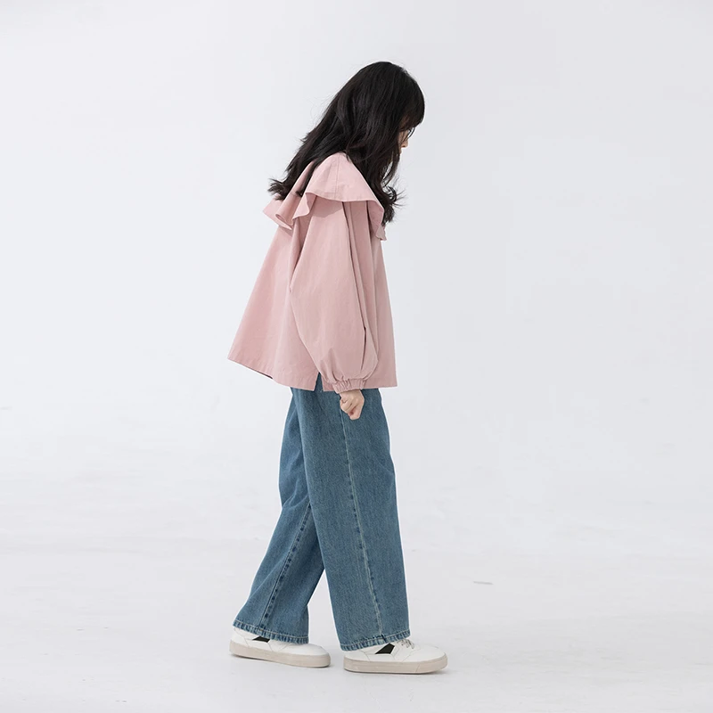 小小大星球童装 半岛蓝简约百搭直筒裤 男女童春秋宽松复古牛仔裤